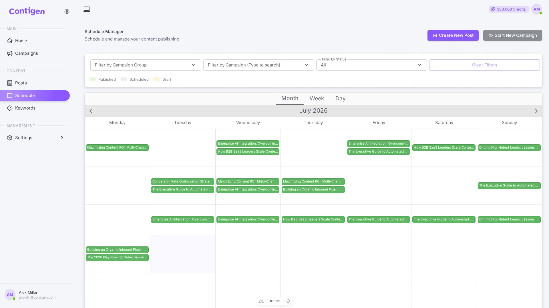 Schedule interface screenshot