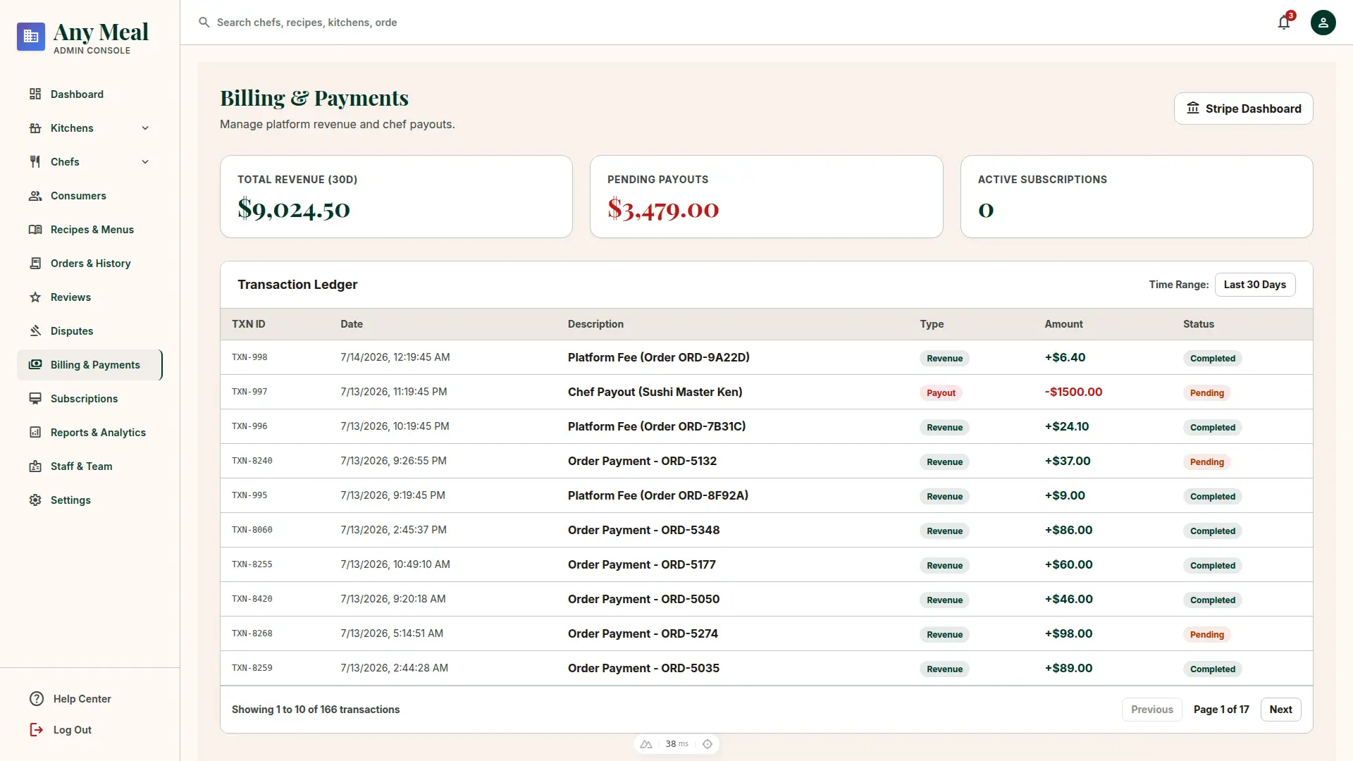 Billing and split payout screenshot