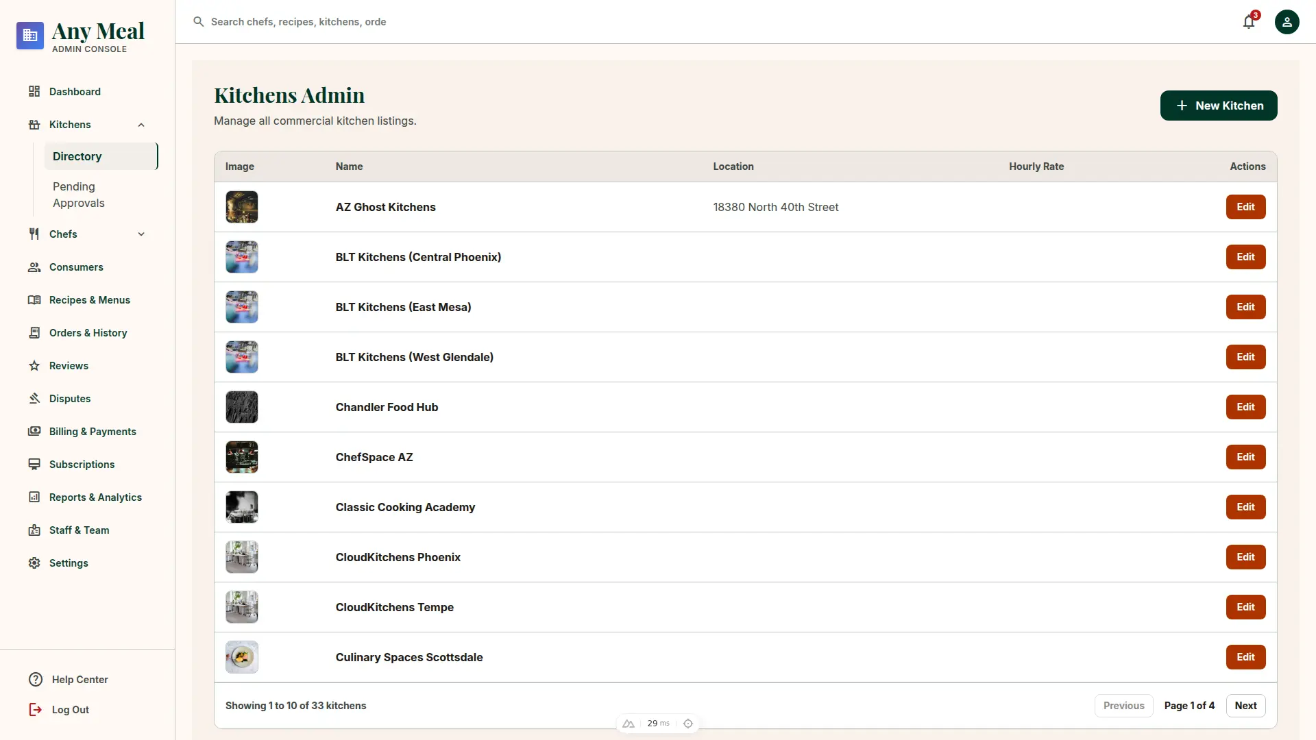 Commercial kitchen management interface screenshot