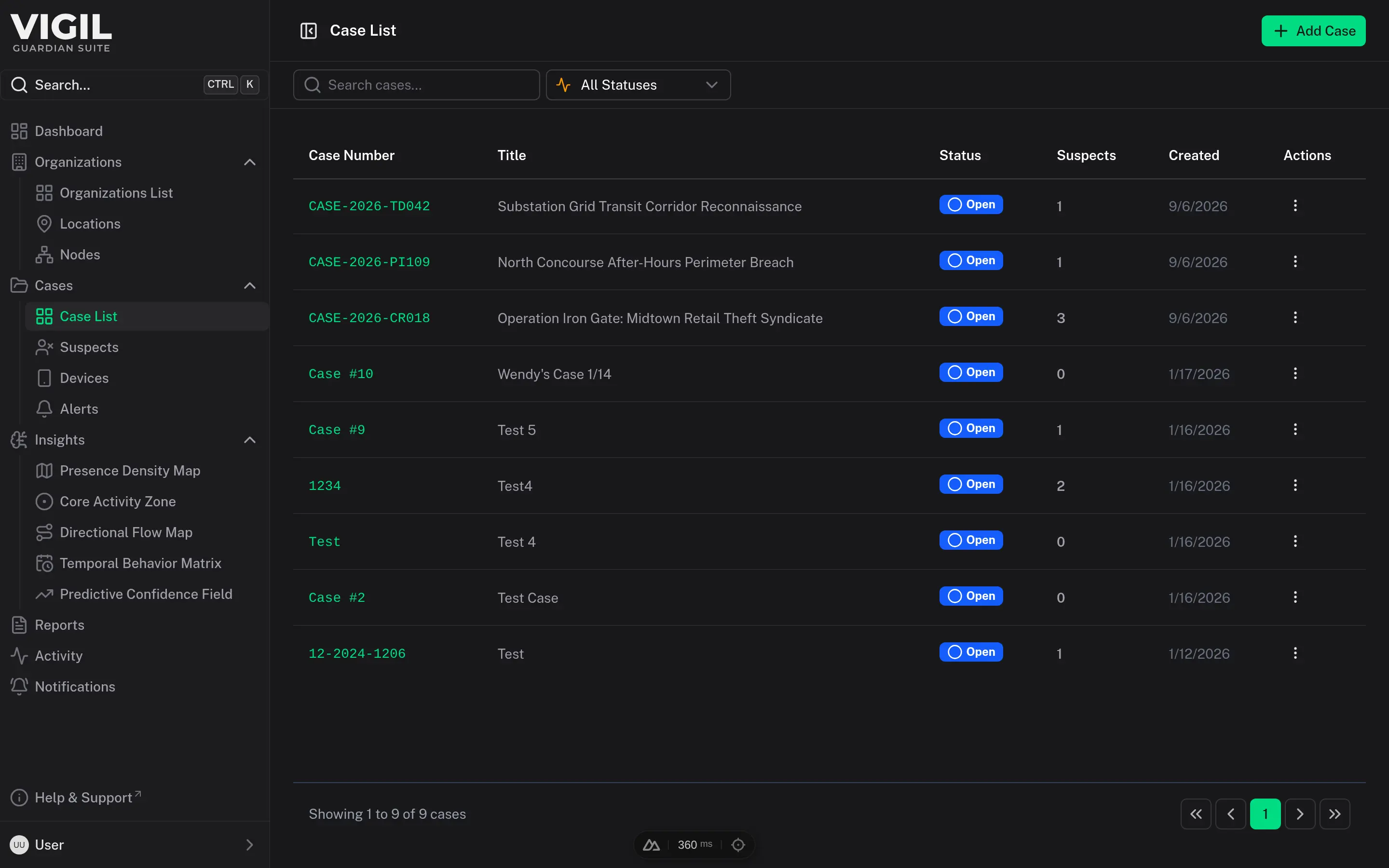 Case Management screen in Guardian Suite