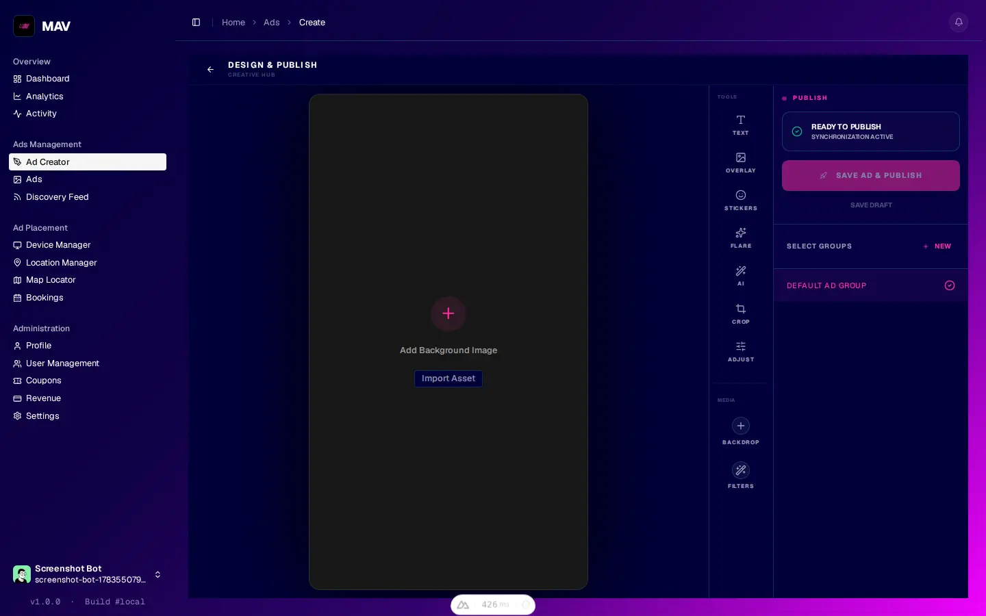 Ad creator studio interface screenshot