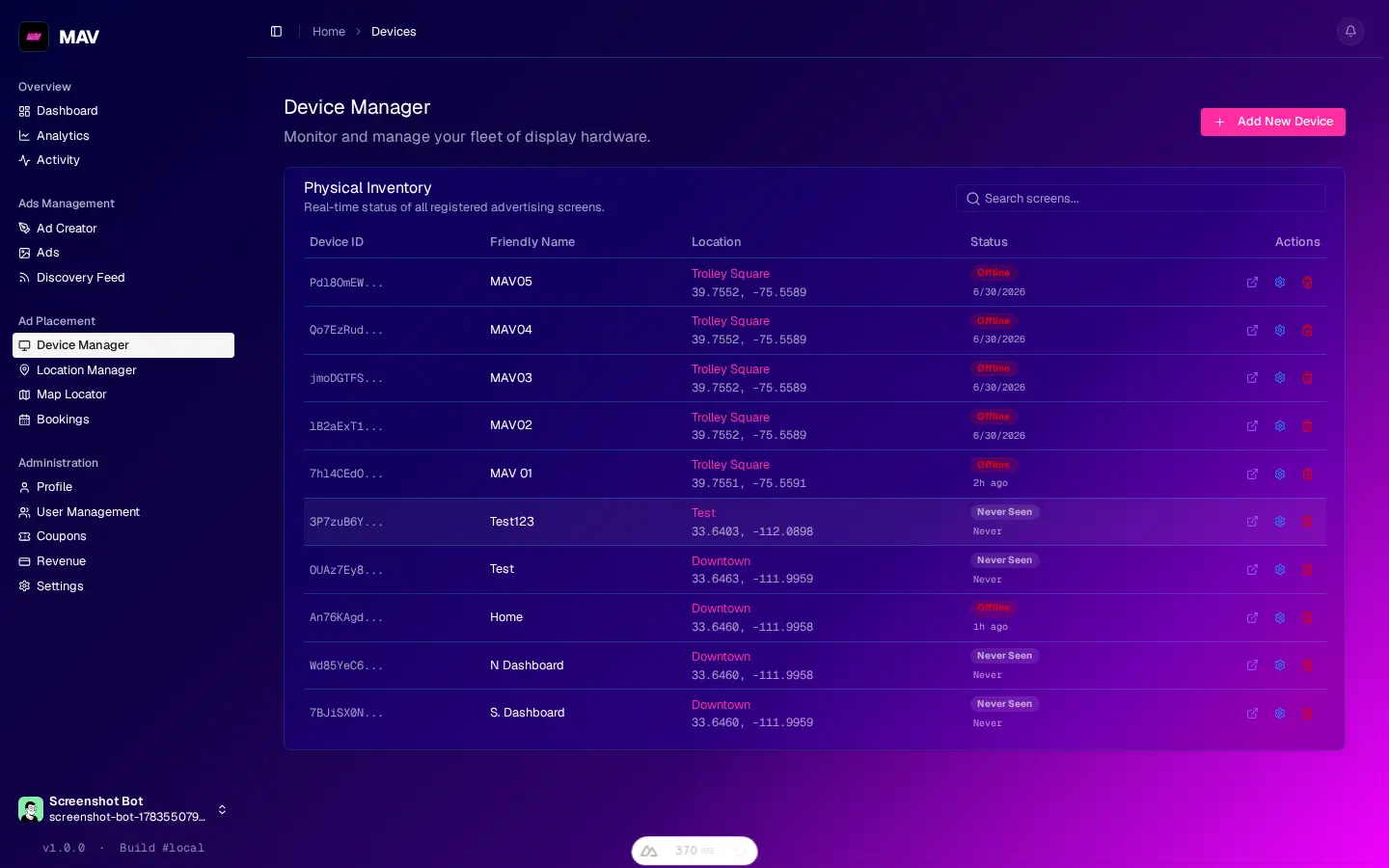 Device fleet management interface screenshot